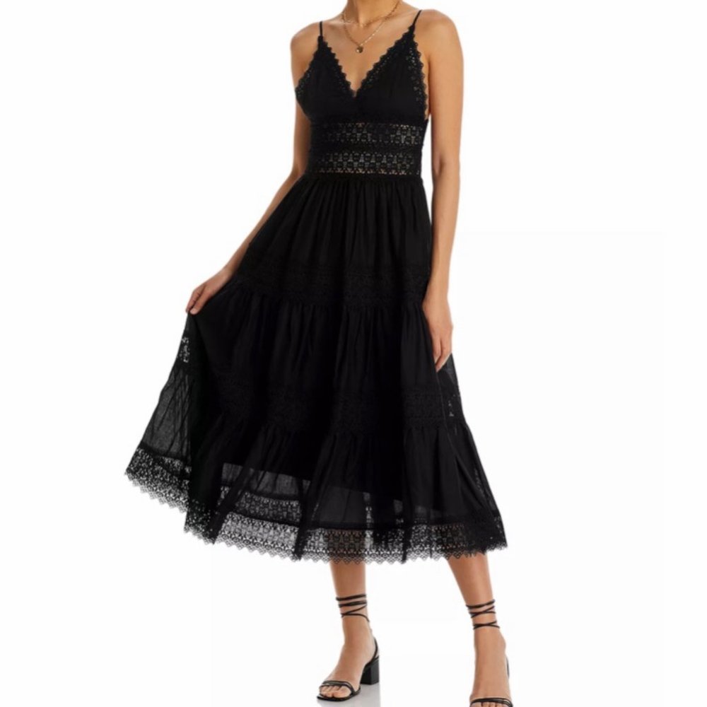Aqua Black V Neck Lace Dress